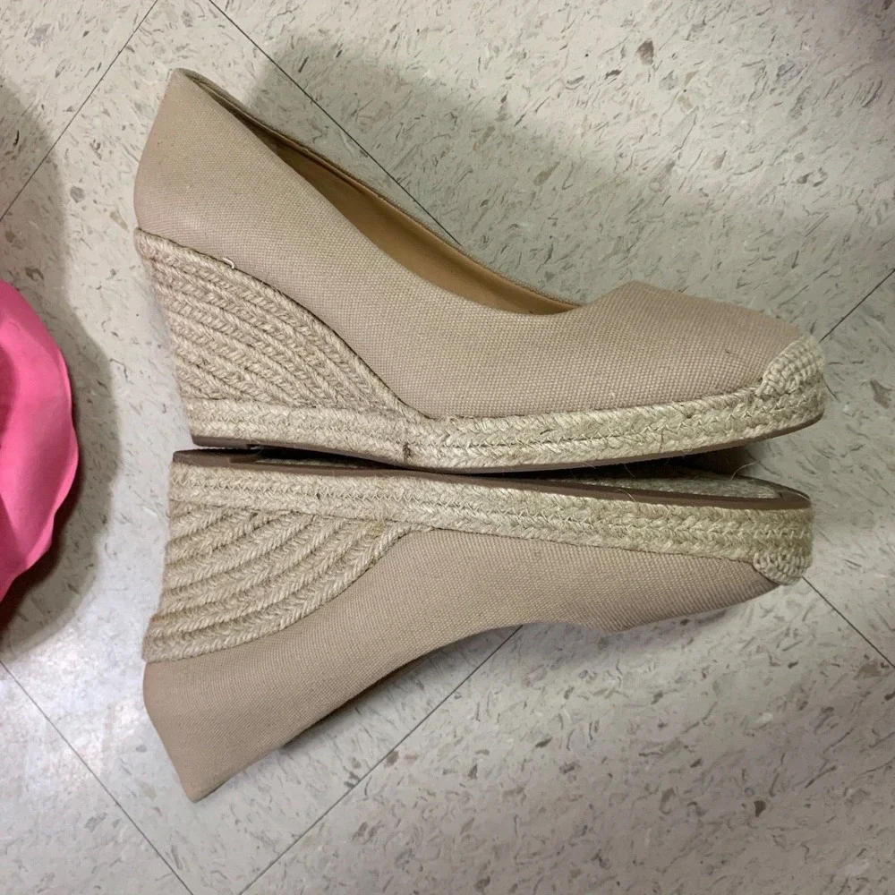 J CREW FACTORY Womens 10 Seville Espadrille Wedge Slip On Beige Canvas Round Toe